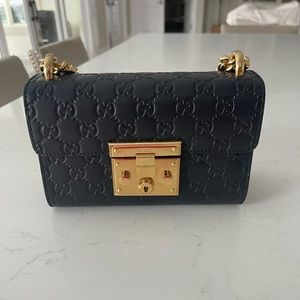 Gucci Padlock Black Guccissima Signature Small Shoulder Chain Bag